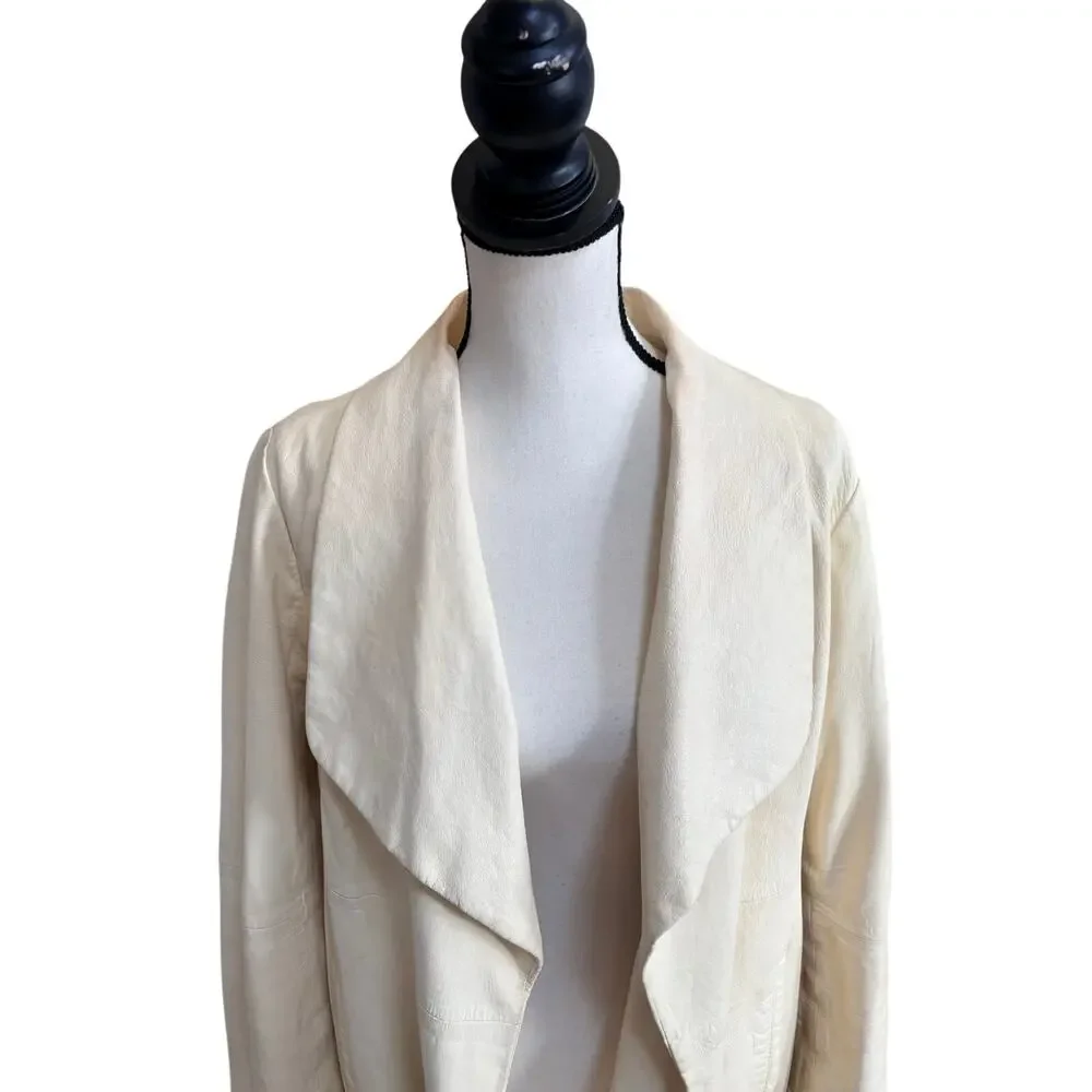 Eileen Fisher Women's Cream Ivory Lambskin Leather Jacket L/XL Vintage Drape - Picture 2 of 9
